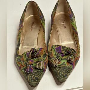 🪀ETRO VINTAGE KITTEN HEEL POINTY TOE COLORFUL PAISLEY PATTERNED SUEDE SHOES 39